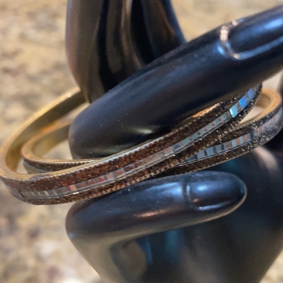Sparkly Bronze And Crystal Bangle Bracelet Set - Picture 7 of 10